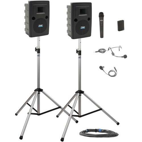 Battery Powered Sound System (configurable up to 4 wireless microphones & 4 speakers)